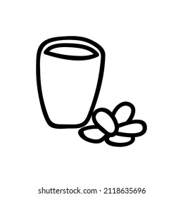 Glass of milk and dates. Doodle vector illustration. Ramadan sketch. Isolate on a white background.