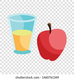 Glass of milk drink and red apple icon. Cartoon illustration of glass of milk drink and red apple vector icon for web