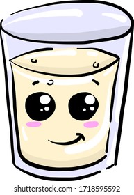 Glass of milk with eyes, illustration, vector on white background