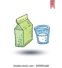 glass of milk, Food icons set, vector illustration. 