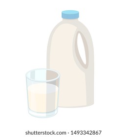 Glass of milk with gable top package close up. Cow milk carton and milk cup isolated on white background. Vector illustration for milk, food service, dairy, beverages, gastronomy, health food, etc