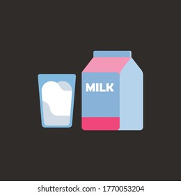 Glass of milk with gable top package close up. Cow milk carton and cup isolated on white background. Vector illustration for dairy & food service, beverages and health food