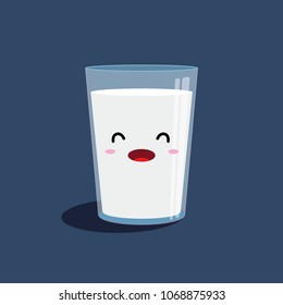 Glass of milk isolated on blue background.  Vector cartoon design.  Vector illustration.