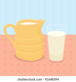 glass of milk with milk jug