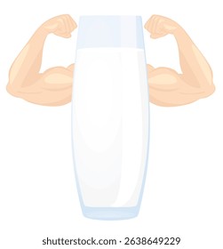 Glass milk pack with muscles. vector	