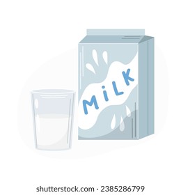 A glass of milk and a pack of milk. Organic homemade food. Vector illustration. Food concept. Kitchen image. Illustration for a cookbook.