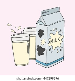 Glass of milk and package of milk