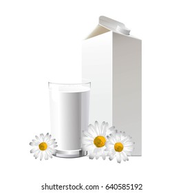 Glass of milk and package