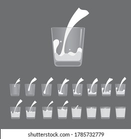 Glass of Milk Pouring Animation Sequence Vector Illustration