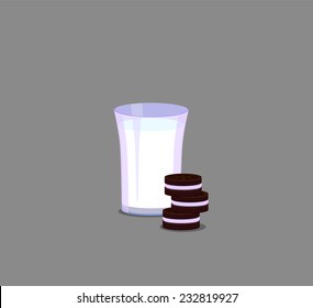 Glass of milk and sandwich cookie vector