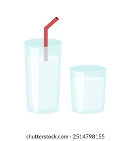 Glass of milk set, regular glass and tall glass with straw.