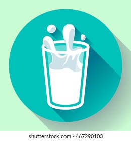 glass of milk splash vector icon flat style.