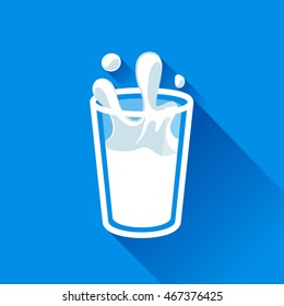 Glass Of Milk Splash Vector Icon Flat Style.