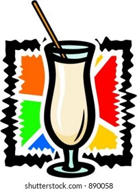 A glass with milk and a straw. Vector illustration.