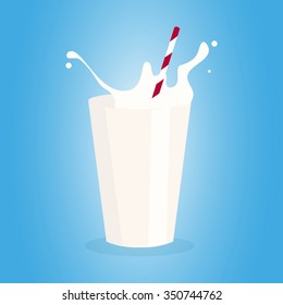 Glass of milk with tube vector illustration