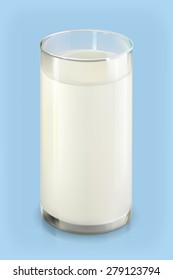 Glass Of Milk, Vector Object On Blue Background