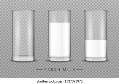 Glass of milk Vector realistic isolated on transparent backgrounds