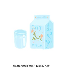 A glass of milk for vegans. Oat milk. Healthy alternative to dairy.  Template for banner, card, poster, print and other design projects.