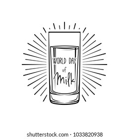 glass of milk or water cartoon vector and illustration, black and white, hand drawn, sketch style, isolated on white background.