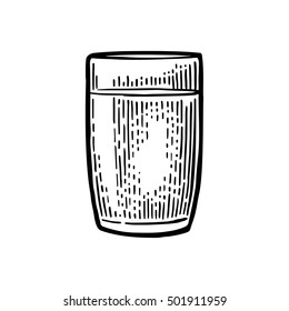 Glass of milk or water. Vector black engraving vintage illustration. Isolated on white background.
