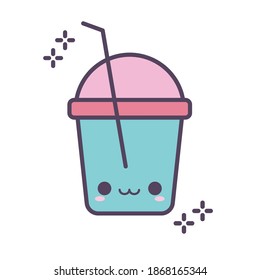glass of milkshake smiling of blue color vector illustration design