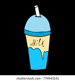 Glass with milkshake vector illustration. Doodle style. Design, print, decor, textile, paper