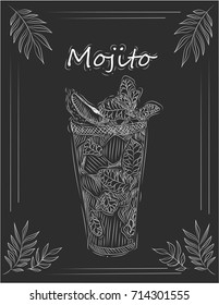 A glass of mint mojito with ice and lime.