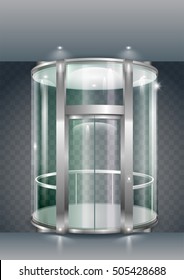 Glass modern elevator cylindrical shape with a transparent glass. Vector graphics