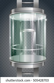 Glass modern elevator cylindrical shape with a transparent glass. Vector graphics