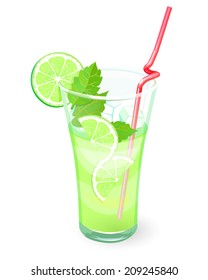 A glass of mojito with lime slices