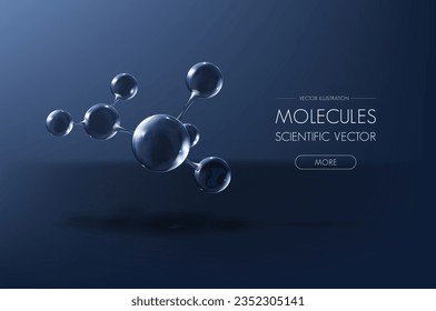 
Glass molecule atom model poster. Reflective and refractive abstract molecular shape. vector illustration