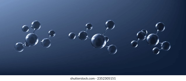 
Glass molecule, atom, particle set. Reflective and refractive abstract molecular shape isolated. vector illustration