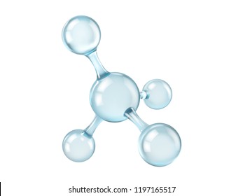 Glass molecule model. Reflective and refractive abstract molecular shape isolated on white background. Vector illustration