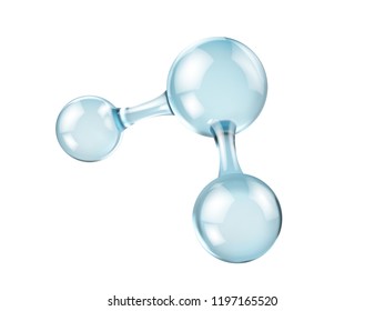 Glass molecule model. Reflective and refractive abstract molecular shape isolated on white background. Vector illustration