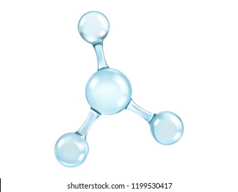 Glass molecule model. Reflective and refractive abstract molecular shape isolated on white background. Vector illustration