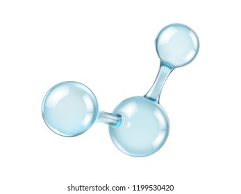 Glass molecule model. Reflective and refractive abstract molecular shape isolated on white background. Vector illustration