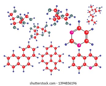 Glass molecule model Reflective and refractive abstract molecular shape isolated on white background Vector illustration
