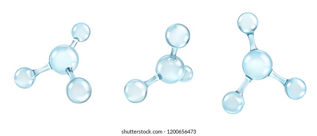 Glass molecules model. Reflective and refractive abstract molecular shape isolated on white background. Vector illustration