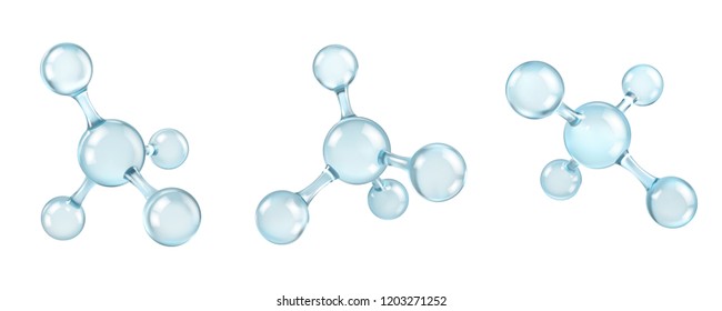 Glass molecules model. Reflective and refractive abstract molecular shape isolated on white background. Vector illustration