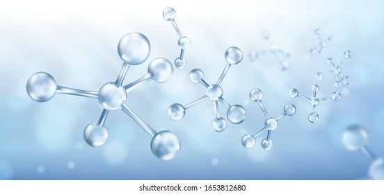Glass molecules model. Reflective and refractive abstract molecular shape. Vector illustration
