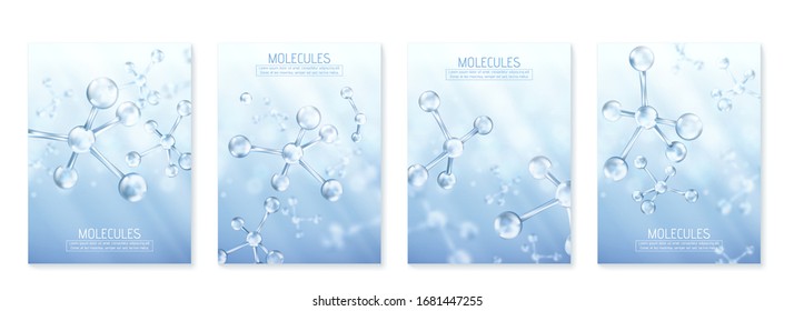 Glass molecules model. Reflective and refractive abstract molecular shape. Vector illustration