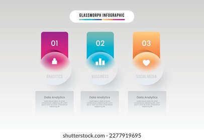 Glass morph inforgraphic 3 steps for presentation, web element or UI UX objects. Vector Illustration