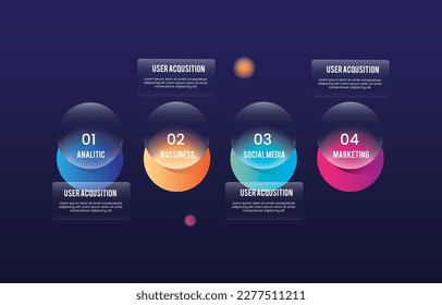 Glass morph inforgraphic 4 steps for presentation, web element or UI UX objects. Vector Illustration