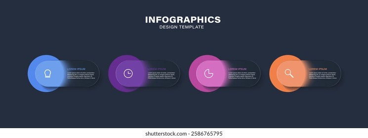 Glass morph inforgraphic 4 steps for presentation, web element.  Vector Illustration with icons