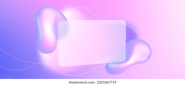 Glass morphism abstract gradient background design. Transparent card frame with blur purple fluid bubble creative composition. Geometric technology blob template with curve and vibrant texture