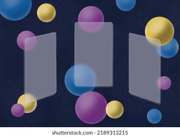 Diseño de maquillaje abstracto de morfismo de vidrio, marco para sitio web, pantalla de teléfono , fondo. Ilustración gráfica futurista, de moda y de diseño con forma geométrica redonda y colorida