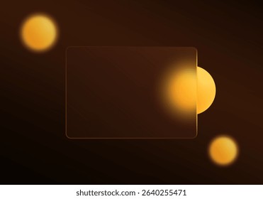 Glass morphism background with amber glowing spheres and dark brown frosted panel