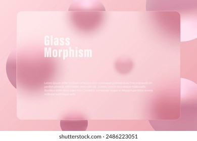 Diseño de fondo de morfismo de vidrio. Anuncio de vidrio transparente con esferas.