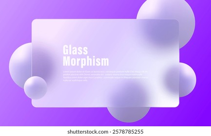 Glass morphism background with floating spheres. Frosted glass effect.