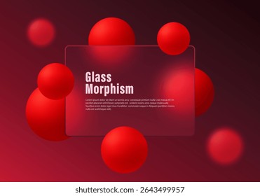 Glass morphism background with red glowing spheres on burgundy gradient
